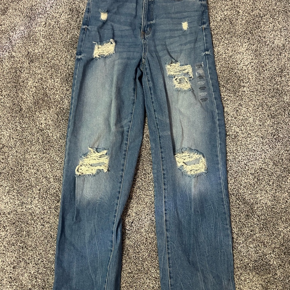 SO Blue Straight Leg Jeans with Distressed Details